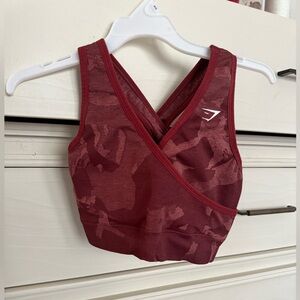 Gymshark Burgundy Camo Cross-Front Seamless Sports Bra
